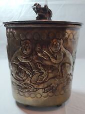 Castilian Imports Hammered Metal  Storage Canister Jar With  Monkeys picture