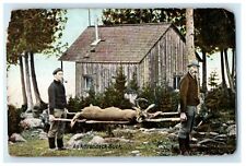 c1910's Adirondacks New York NY, Buck Deer Hunting Catch Boy Smoke Pipe Postcard picture