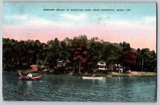Postcard Gregory Beach at Magician Lake Dowagiac Michigan MI Linen c1940s picture