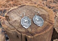 Navajo Dangle Earrings Horses, Heavy Sterling Silver Signed E. Kinsel Jewelry picture