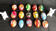 Pysanky (Pisanki) Handpainted Polish Wooden Easter Eggs - 15 Eggs PLUS 2 Bunnies picture