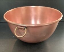 Vtg 10” Heavy Gauge Copper Mixing Bowl w/Rolled Rim, Rounded Bottom, Brass Ring picture