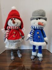 Christmas Snow Girl Snow Boy in Winter Clothes Gallery Bobble Standing Figurines picture