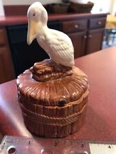 Suzi's Sarasota Florida Pelican On Pier Dock Ceramic Trinket Jar  picture
