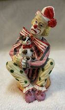 Heavy Sad Clown Sitting Down on a Drum Holding a Dog -Vintage Young's Inc. picture