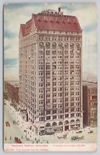 Masonic Temple Chicago IL People Walking Horse Carriages Antique 1908 Postcard picture
