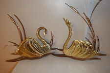VINTAGE BRASS METAL GOLD SWAN WALL PLAQUE SET picture