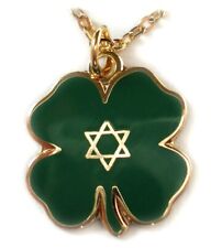 Jewish Lucky Four Leaf Clover Star of David Charm Pendant Necklace w/ Ball Chain picture