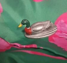 Vintage Metal Pewter Duck Decoy PAINTED  miniature 1984 Signed CUTE picture