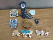 Lot of 9 Country / Western / Rodeo Themed Pins & Brooches, Buck Knives, Wagons picture