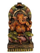 Ganesha Wooden Painted Sculpture Statue Hindu Temple Elephant God Yoga Murti picture