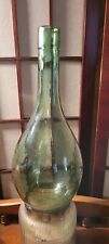 Antique Hand Blown Green Glass Wine Bottle Rpund Bottom Air Bubbles 10.5