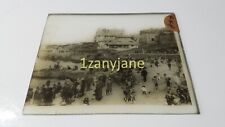 RKP Glass Magic Lantern Slide Photo GROUP OF PEOPLE ON SHORE BUILDINGS BEHIND picture
