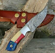 Custom Handmade Damascus Hunting Bowie Knife TEXAS FLAG Handle W/Leather Sheath picture