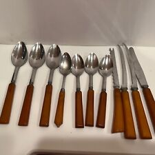 Vintage Lot Of 11  Bakelite Butterscotch 3Tablespoons 4Teaspoons And 4Knives picture