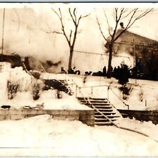 c1920s Chamberlain, SD RPPC Schoolhouse Fire Ruins High School Swingset A168 picture
