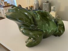 Large Ceramic Frog Toad Green Glazed 13x9x7” Vintage  picture