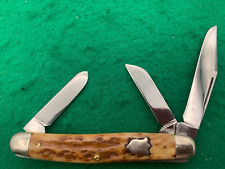 Cattaraugus 3 bld. MINTY Rare WORM Groove BONE BEAUTIFUL Vintage knife picture