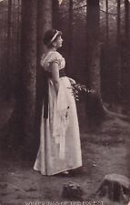 Whisperings Of The Forest Vintage 1908 Postcard Young Woman Pretty White Dress picture