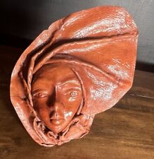 Vintage Molded Leather African Face Mask Hanging Wall Art Decor Hand Crafted picture
