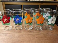 8 RARE 1950s Hawaii Souvenir Drinking Glasses by Libby -  Hibiscus Flowers picture