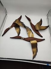 Set 3 VTG Flying Geese Ducks Wall Art Hanging Decor MCM Wood Brass Birds  picture