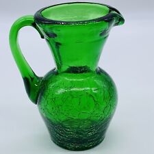 Vintage Studio Art Crackle Glass Mini Green Creamer Pitcher 3.5”T 3”W picture