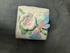 Vintage Iridescent Porcelain Dragonfly Trinket Box picture