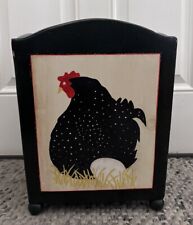 Vintage SQUARE Solid WOOD BUCKET HAND Painted  15x11” Black Chicken Hen Egg picture