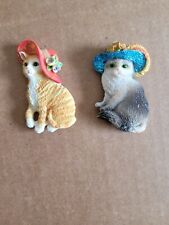 2005 Cat In Hats Refrigerator Magnet Figurine Set of 2 picture
