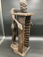 Vintage African Statue Disk Holder / Cd DVD Rack / Hand Carved Wood Rare NO HAIR picture