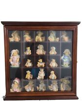 Cherry Wood/Glass Curio w/ 21  Cherished Teddies Figurines picture