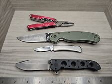 Broken Pocket Knife Lot Buck USA, Leatherman Juice, Ontario Rat 1, Crkt m21 02g picture