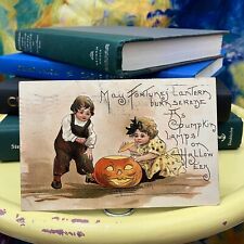 Vintage Antique 1909 Halloween Postcard HB Griggs Embossed Kids & Jack o Lantern picture
