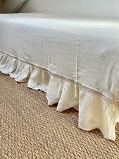 Vintage French LIGHT yellow cotton GAUZE BED SPREAD FRILLS c1930 picture