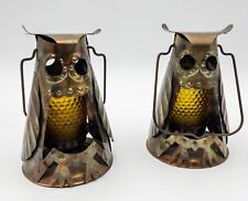 Vintage Brutalist OWL Metal Lanterns Candle Holder Pair (2) 1960s -1970s picture