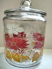 Rare 1960's-70'sYellow-Red-White Floral Design on Clear Glass Canister W/ Lid  picture