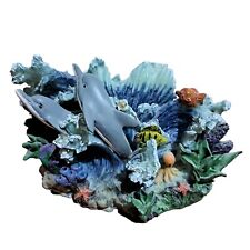 Dolphins Playing In Surf With Fish Starfish & Coral Sculpture Figurine 5 IN Long picture