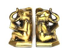 FABULOUS VINTAGE PAIR OF METAL ELEPHANT READING BOOK BOOKENDS picture
