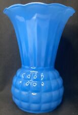 Vintage Anchor Hocking Fire King Blue Vase Pineapple Bubble Glass 9 Inch picture