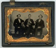 Quarter plate ambrotype of three young gentleman, twins or brothers, classmates? picture