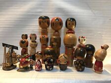 Japanese Antique Wooden Kokeshi Dolls Lot Of 19 C picture