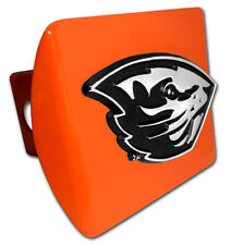 oregon state beaver logo chrome emblem on orange trailer hitch cover usa made picture