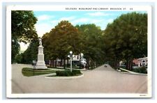 Postcard Soldiers' Monument & Library, Brandon, VT 1937 G8 picture