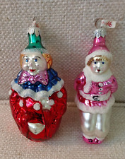 Vintage Blown Glass Clown or Pink Ice Skater Ornament Made in Poland picture