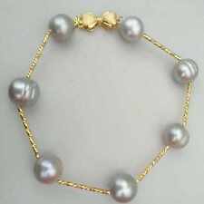 10-11mm Natural South sea gray Pearl 14K gold buckle bracelet Cultured Beautiful picture