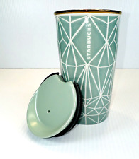 Starbucks Mint Green Geometric Diamond Ceramic Travel Tumbler 12 oz - Brand New picture