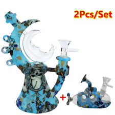 2x Silicone Smoking Hookah Blue Type Moon & Submarine Bong Water Pipe w/Bowls picture