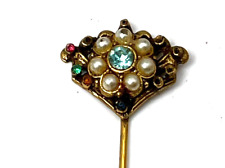 Antique Victorian   Jeweled Brass Hat Pin picture