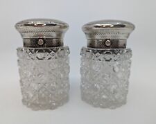 Antique 1859 Set/2 Asprey/Brownett & Rose Cut Crystal Hinged Dresser Vanity Jars picture